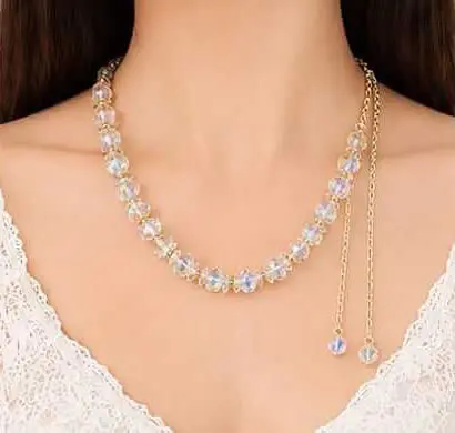 Clear Transparent Crystal Beaded Necklace Clear Transparent Crystal Beaded Choker Necklace with Gold Chain Side Drop Pendant for Women
