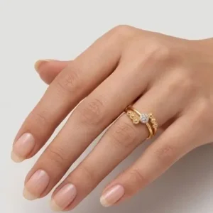 Home gold beaded crown crystal cluster stacking ring on hand