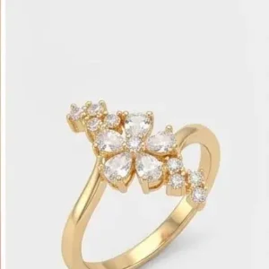 gold floral cluster curved bypass ring perspective view