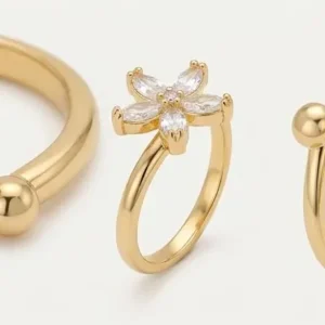 Home gold marquise 5 petal floral open crystal ring composite