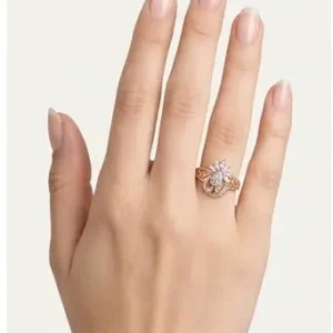 Rose Gold and White Ceramic Floral Arch Shaped Crystal Ring on Female Hand