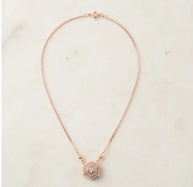 rose gold hexagon crystal pendant necklace full view rose gold hexagon crystal pendant necklace full view