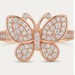 Home Rose Gold Butterfly Ring Fully Encrusted with Sparkling Micro Pavé Zircon Crystals