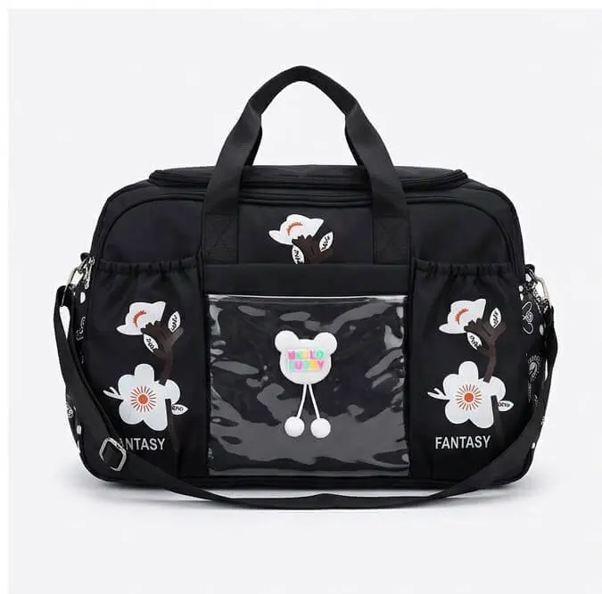 sabuj hub black fantasy print travel bag front view sabuj hub black fantasy print travel bag front view