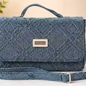 Stylish blue textured flap shoulder and crossbody bag with top handle and strap at Sabuj Hub