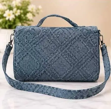 sabuj hub blue textured flap shoulder bag back view sabuj hub blue textured flap shoulder bag back view