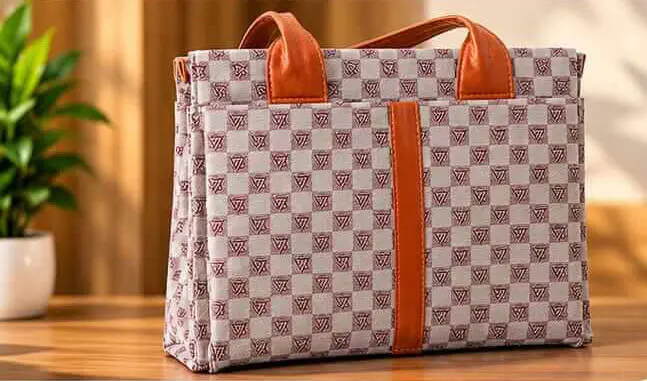 sabuj hub check monogram handbag back view sabuj hub check monogram handbag back view