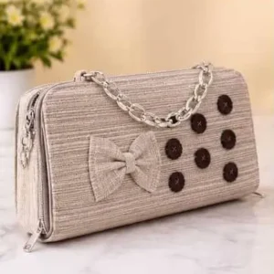 sabuj hub light brown bow clutch bag front