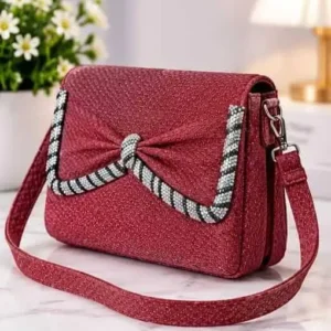 sabuj hub maroon crystal bow crossbody bag front