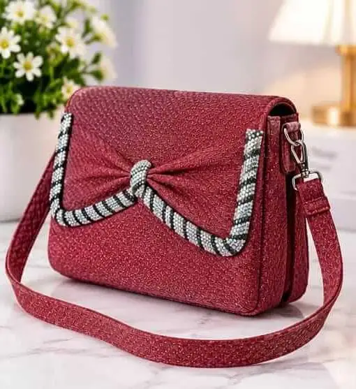 sabuj hub maroon crystal bow crossbody bag front sabuj hub maroon crystal bow crossbody bag front