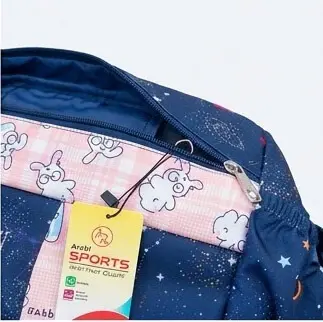 sabuj hub navy blue cartoon print travel bag zipper details. sabuj hub navy blue cartoon print travel bag zipper details.