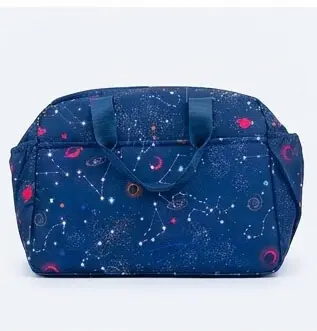 sabuj hub navy blue galaxy print travel bag back view. sabuj hub navy blue galaxy print travel bag back view.