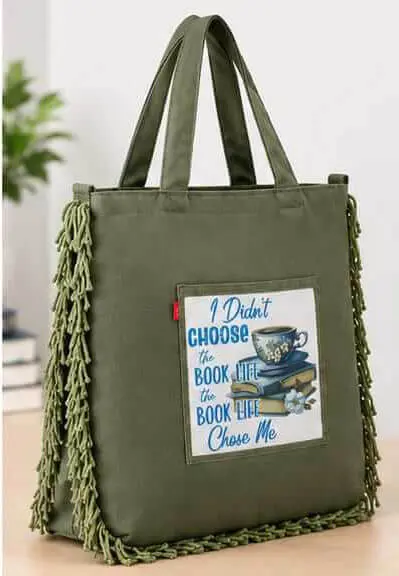 sabuj hub olive green book life tote bag front angle sabuj hub olive green book life tote bag front angle