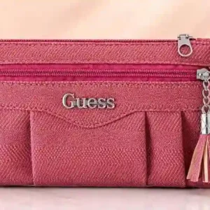 Stylish pink textured long wallet and clutch purse with zipper pockets and wrist strap at Sabuj Hub