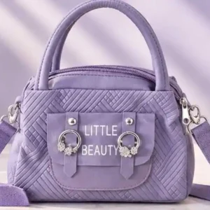 Cute purple Little Beauty handbag and crossbody bag with top handle and front pocket at Sabuj Hub