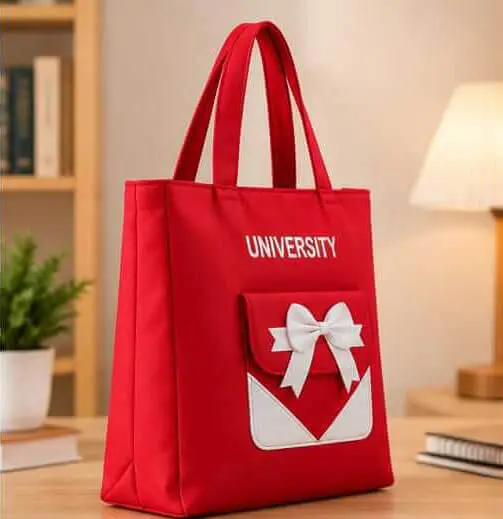 sabuj hub red university tote bag side profile sabuj hub red university tote bag side profile