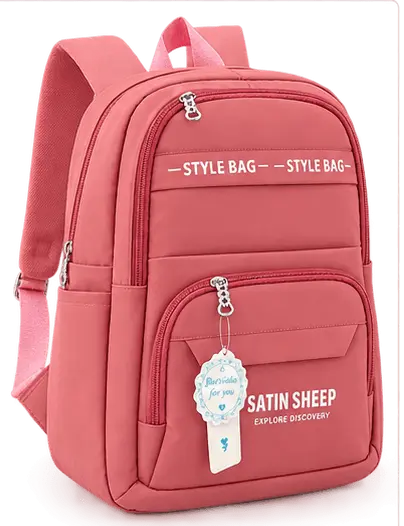 sabuj hub satin sheep pink school backpack front view. sabuj hub satin sheep pink school backpack front view.