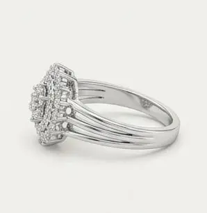 silver circular floral medallion crystal ring side profile silver circular floral medallion crystal ring side profile