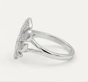 silver monstera tropical leaf crystal ring side view silver monstera tropical leaf crystal ring side view