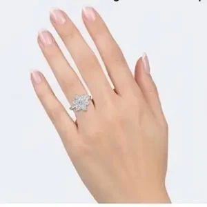Silver Sunflower Shaped Ring with Pink Petals and White Center Displayed on Female Hand