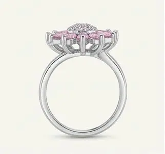 silver pink sunflower crystal ring side view silver pink sunflower crystal ring side view